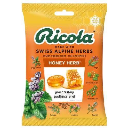 Ricola Swiss Alpine Herbs Cough Suppressant & Oral Anesthetic Honey 24 Drops