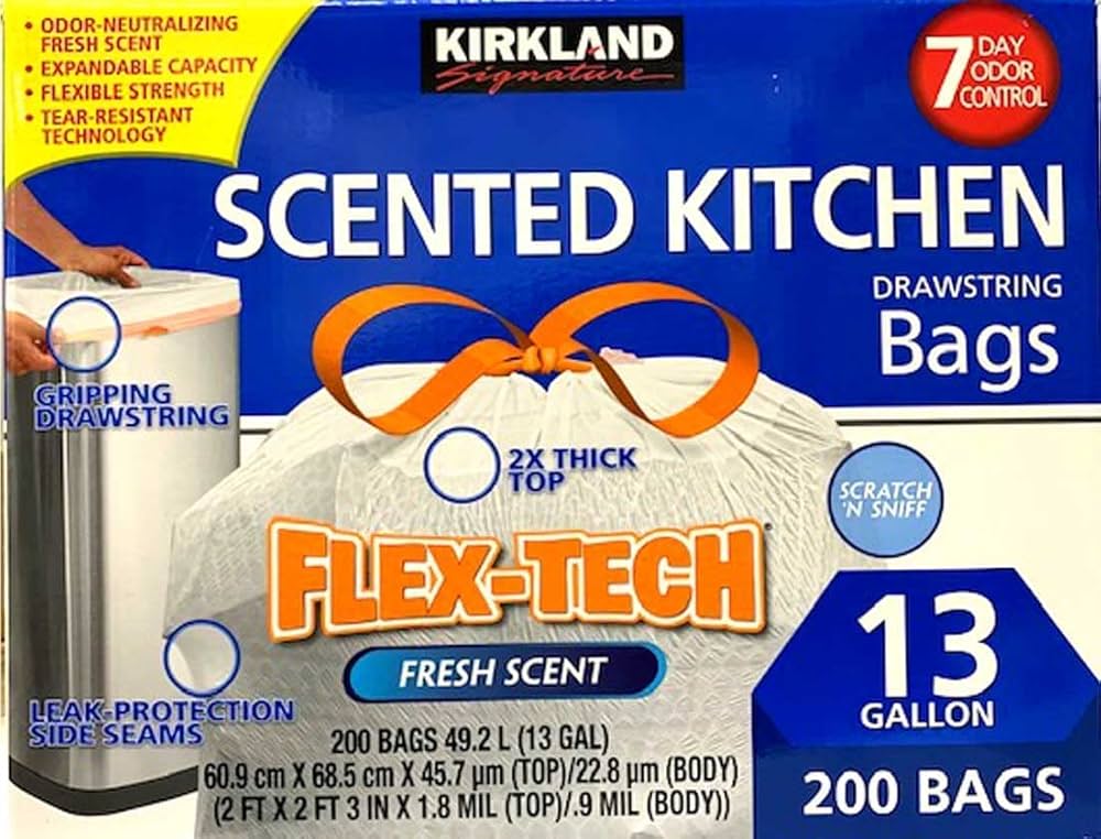 Kirkland Kitchen Drawstring Tie Bags Fresh Scented 200 CT
