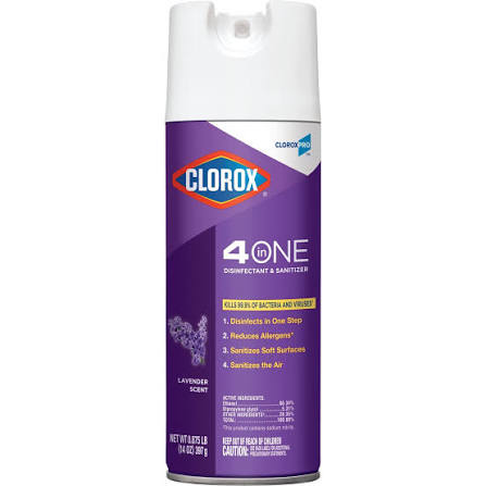 Clorox 4 In 1 Disinifectant & Sanitizer Spray Lavender Scent 397 G