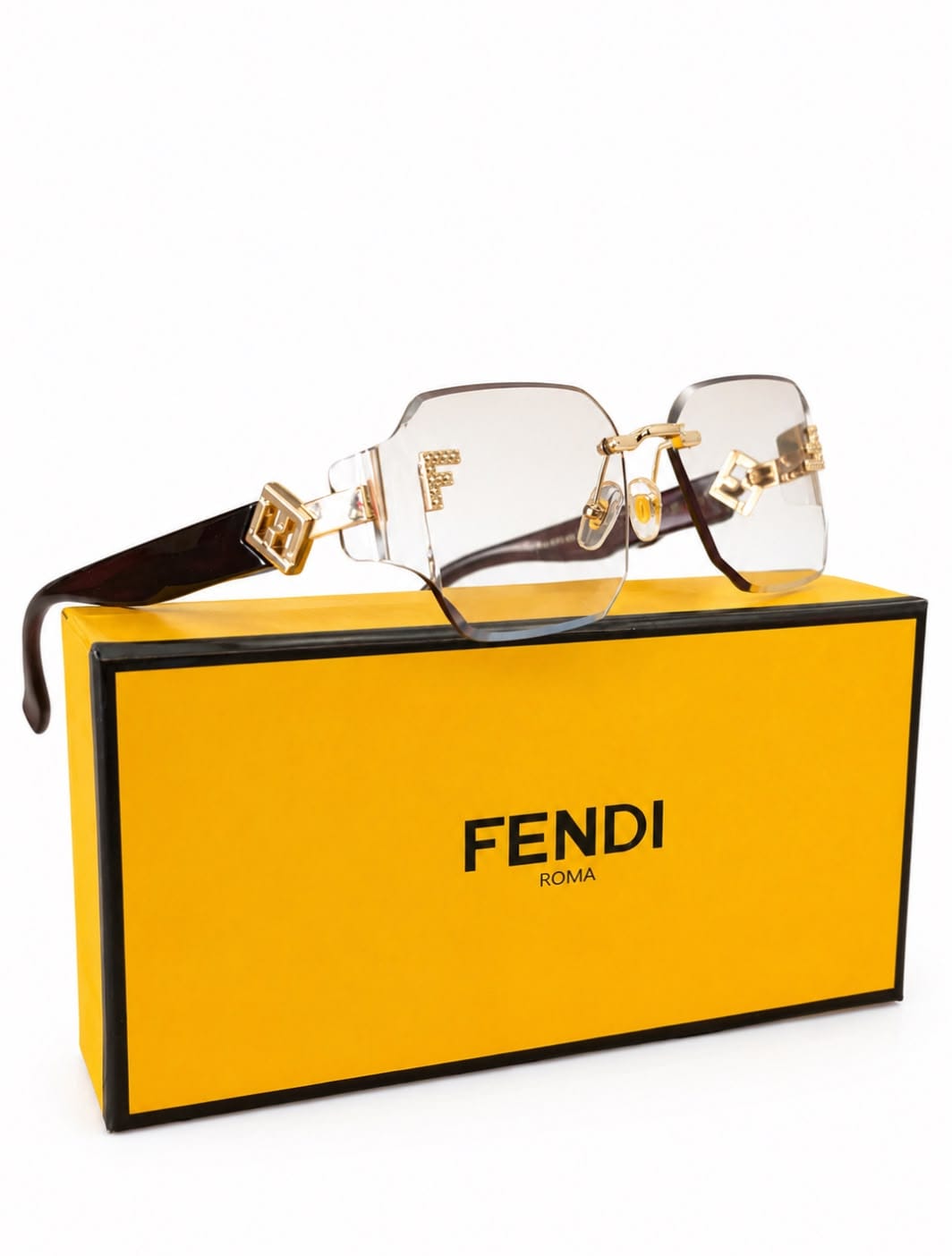 Luxury Fendi Rimless Geometric Sunglasses – light Brown Gradient