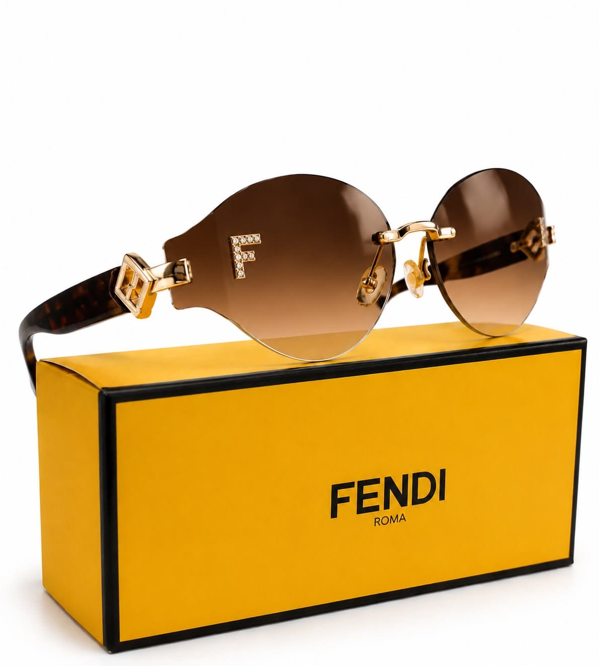 Luxury Fendi Rimless Butterfly Sunglasses – Brown Gradient