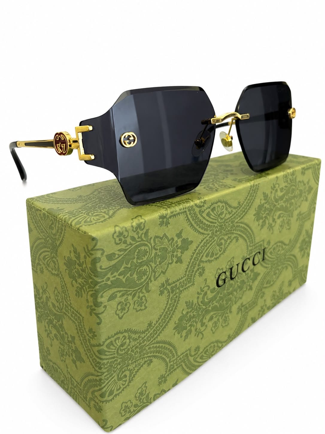 Luxury Gucci Square Sunglasses – Black & Gold